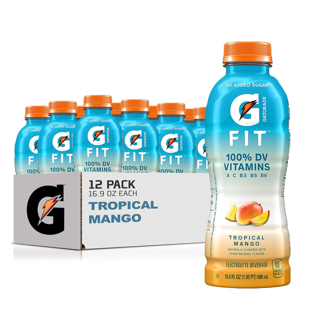 Power Play: Gatorade Fit Electrolyte Beverage, Healthy Real Hydration, Tropical Mango, 16.9 oz Bottles (12 Pack)