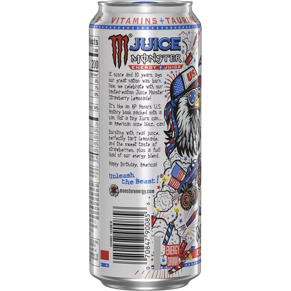 Monster Juice Strawberry Lemonade Energy Drink, 16 fl oz Cans, Pack of 12