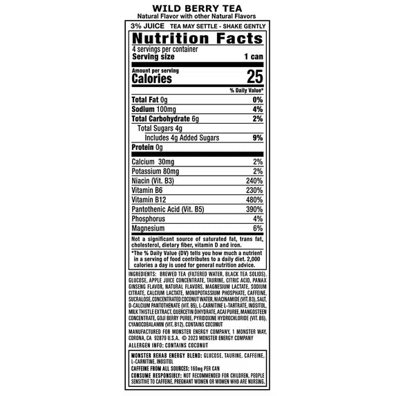 Monster Rehab Wild Berry Tea, 15.5 Oz Cans - Pack of 12