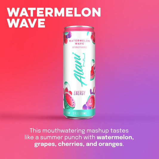 Alani Nu WATERMELON WAVE Energy Drink 12oz, 12 Pack