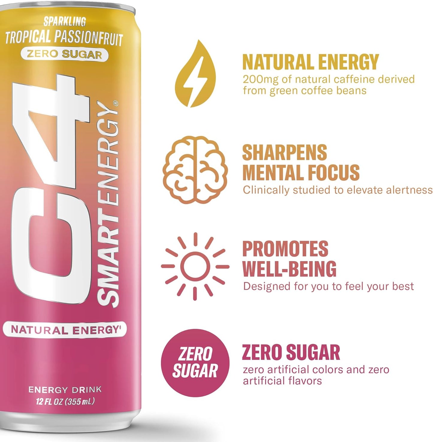Cellucor C4 Performance Energy Drink | Tropical Passionfruit | 16 Fl Oz (12 Pack)