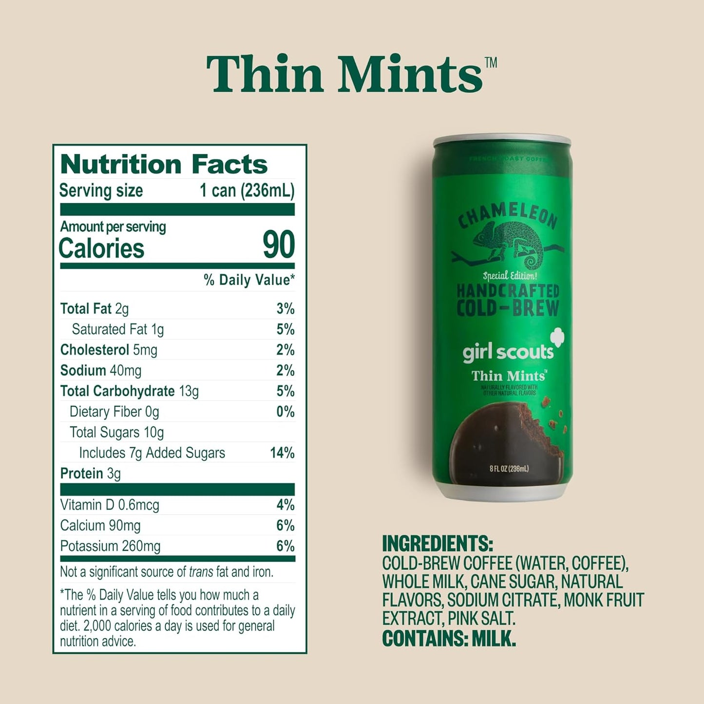 Chameleon Cold Brew Coffee Latte, Girl Scout Thin Mints, 8 oz Canned Coffee (12 pack)