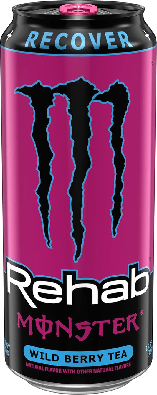 Monster Rehab Wild Berry Tea + Energy, Energy Iced Tea, Energy Drink, 15.5 Ounce (Pack of 15)