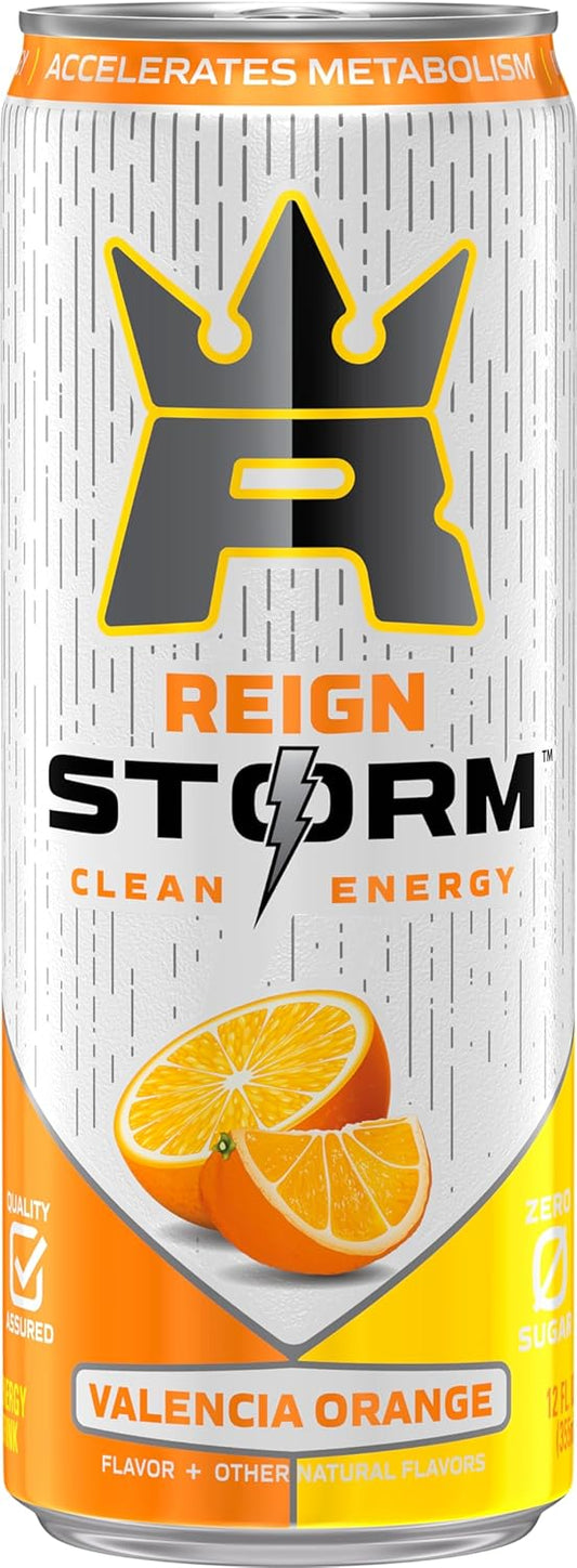 REIGN Storm, Valencia Orange, Fitness & Wellness Energy Drink, 12 Fl Oz (Pack of 12)