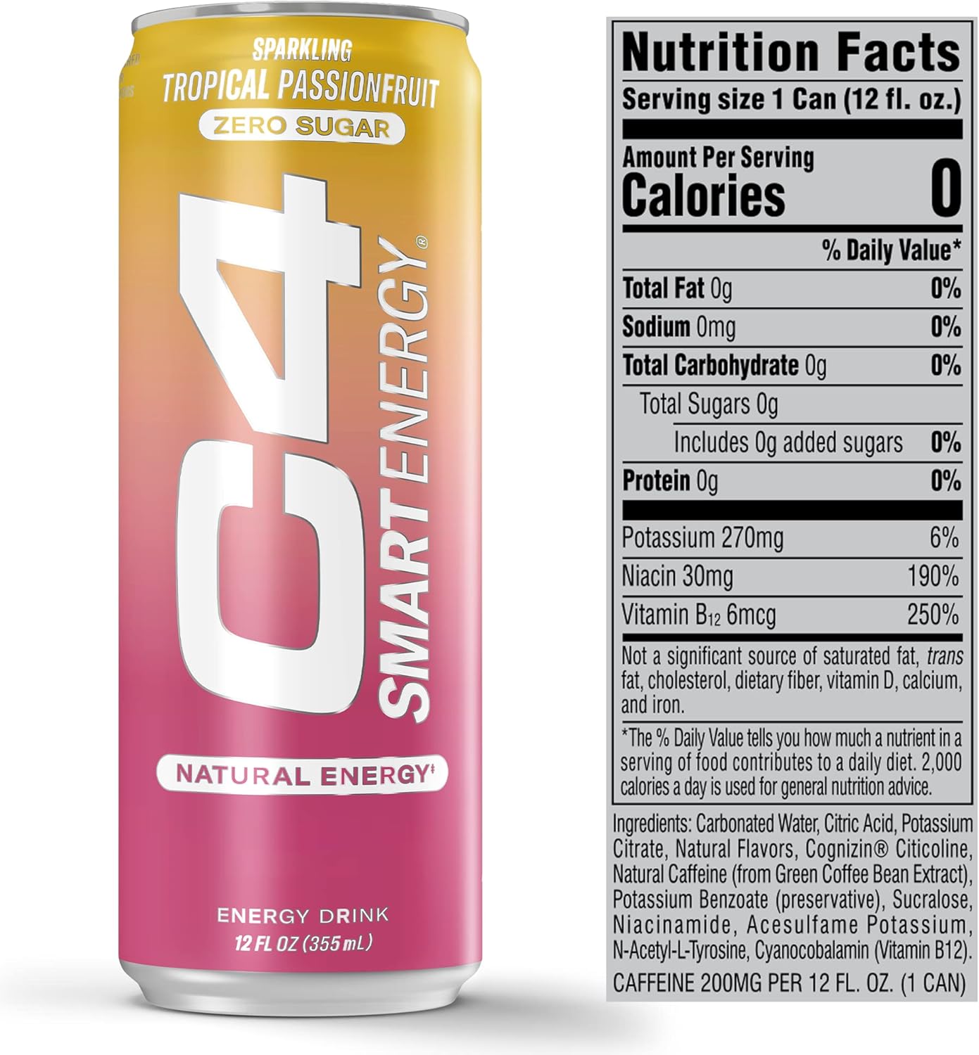 Cellucor C4 Performance Energy Drink | Tropical Passionfruit | 16 Fl Oz (12 Pack)