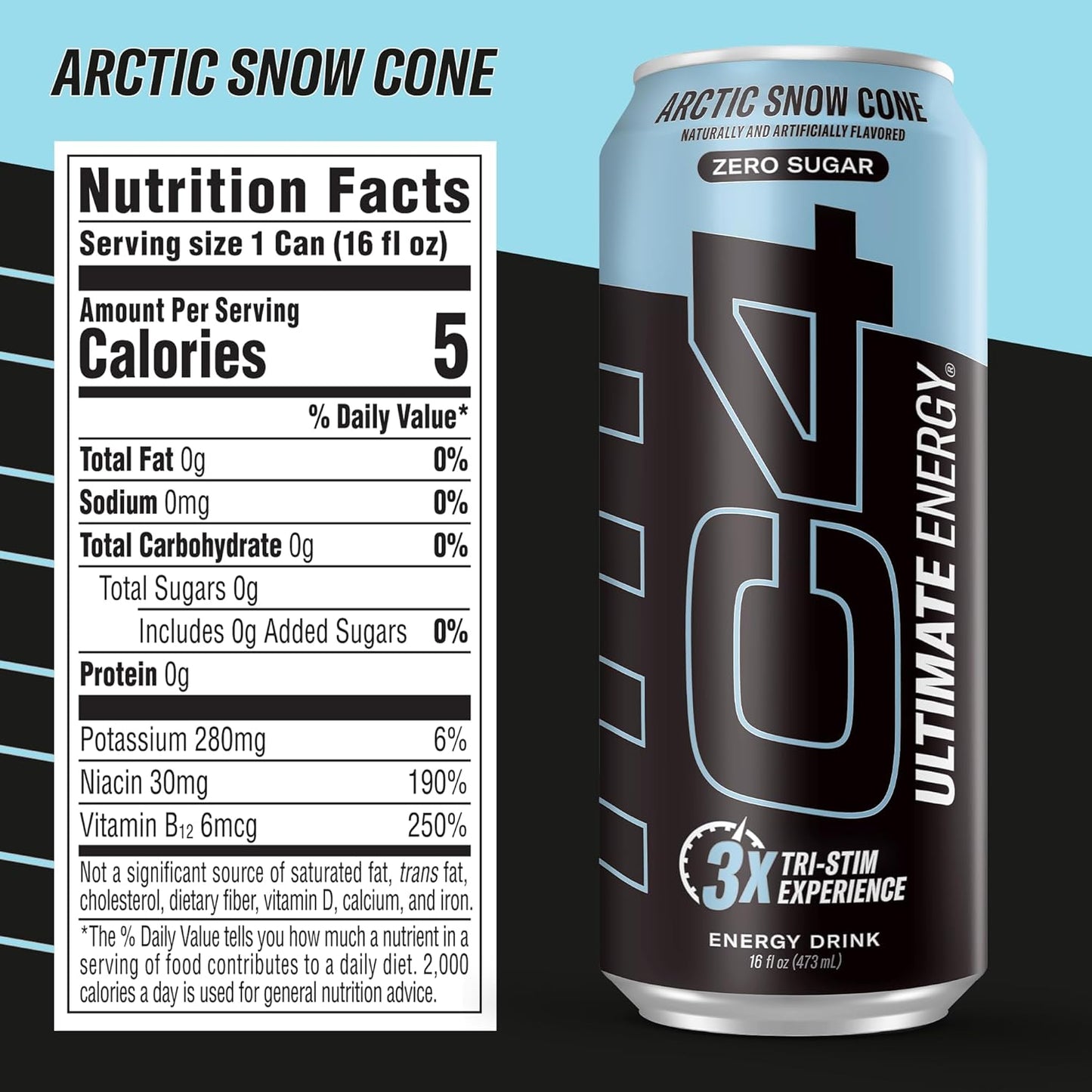 Cellucor C4 Performance Energy Drink | Arctic Snow Cone | 16 Fl Oz (12 Pack)