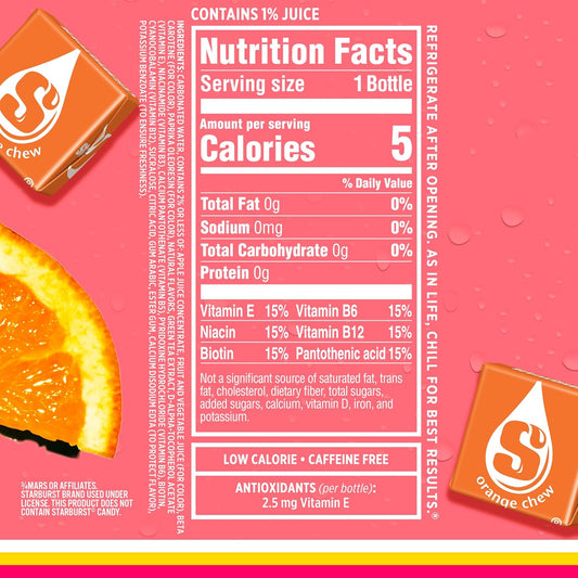 Sparkling Ice STARBURST Orange, Zero Sugar Flavored Sparkling Water, with Vitamins and Antioxidants, 17 fl oz Bottles (Pack of 12)