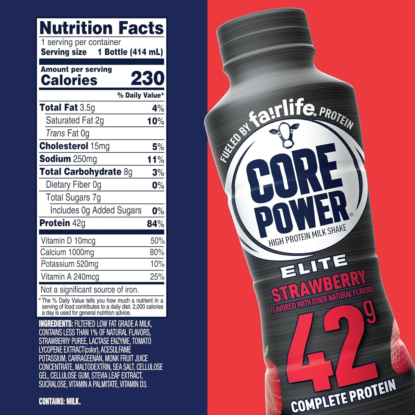 Core Power Elite Strawberry High Protein Shake, Fair Life 42g 12 Pack