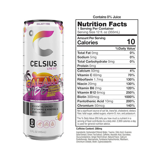 CELSIUS Sparkling Galaxy Vibe, Functional Essential Energy Drink 12 Fl Oz (Pack of 12)