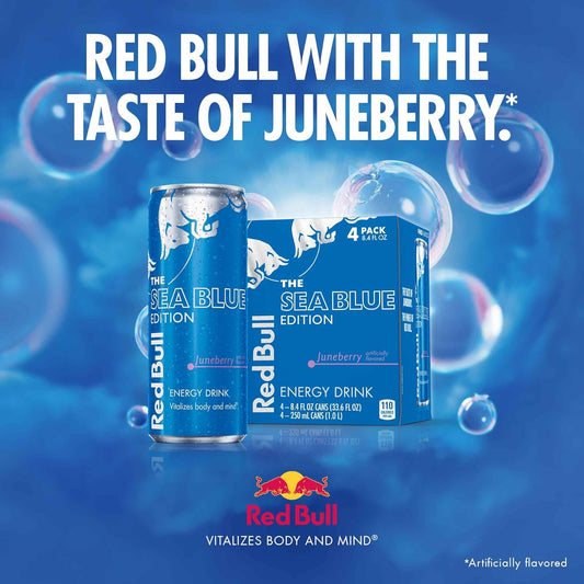 Red Bull Sea Blue Edition Energy Drink, Juneberry, 114mg Caffeine, 12 fl oz Can Pack of 24 Cans