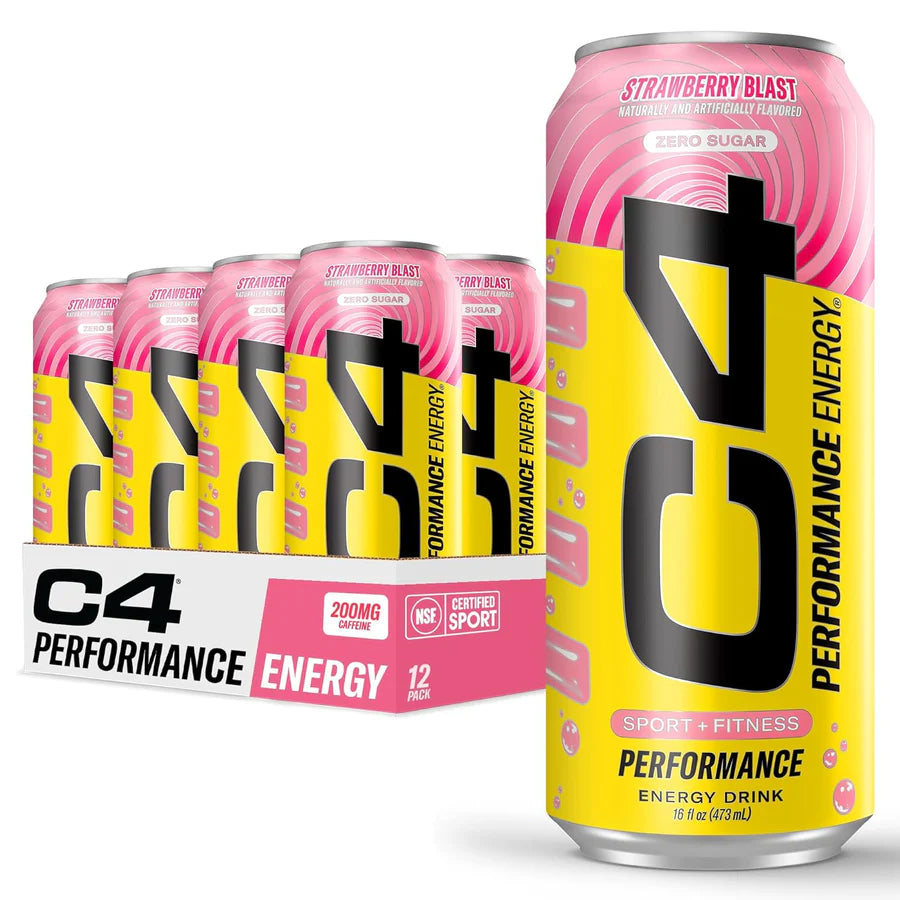 Cellucor C4 Performance Energy Drink | Strawberry Blast | Preworkout | 16 Fl Oz (12 Pack)