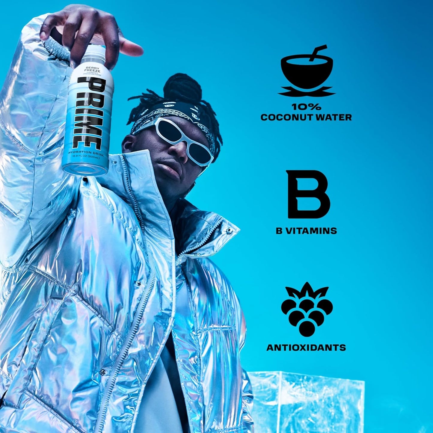 Prime Hydration Drink, New Special Edition BLUE FREEZE Bottle, 16.9oz peak of 12
