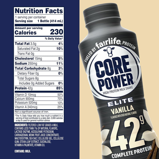 Core Power Elite High Protein Shake, Chocolate, 42g Bottle, 14oz, 12 Pack