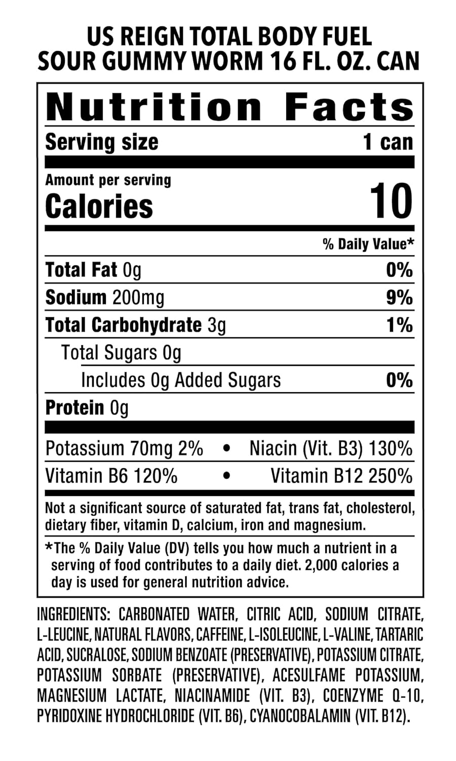 Reign Total Body Fuel, Sour Gummy Worm, Fitness & Performance Drink, 16 Fl Oz (Pack of 12)