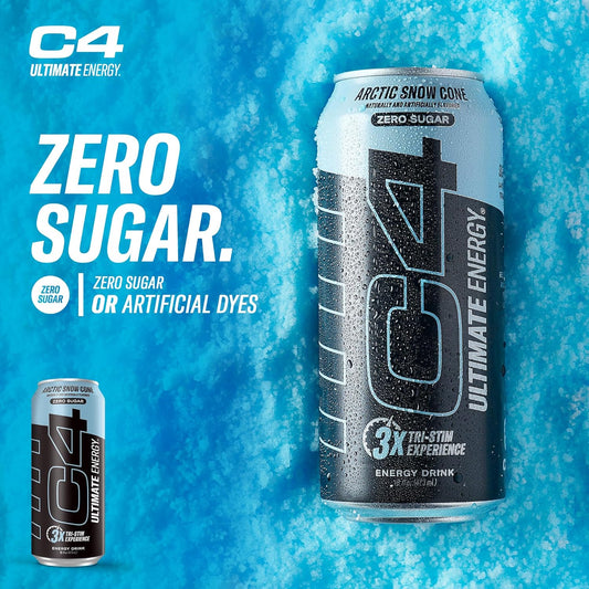 Cellucor C4 Performance Energy Drink | Arctic Snow Cone | 16 Fl Oz (12 Pack)