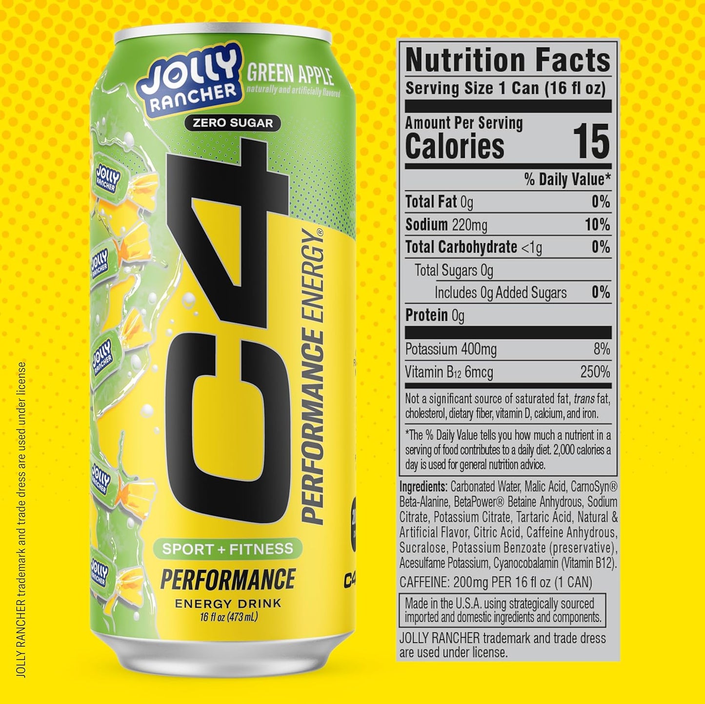 Cellucor C4 Performance Energy Drink | JOLLY RANCHER Green Apple | Preworkout | 16 Fl Oz (12 Pack)