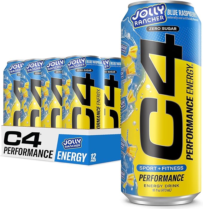 Cellucor C4 Performance Energy Drink | JOLLY RANCHER Blue Raspberry | Preworkout | 16 Fl Oz (12 Pack)