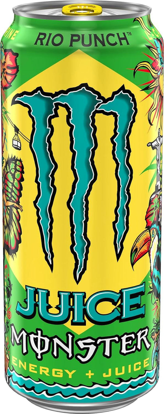 Monster Energy Juice Rio Punch 16 oz can - tropical fruit punch flavor energy drink, pack of 15