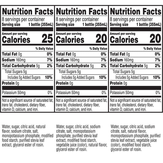 Gatorade Lower Sugar bottles showing 75% less sugar electrolyte formula