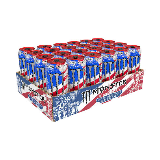 Monster Energy Ultra Red White & Blue Razz, Zero Sugar Energy Drink, 16 fl oz Cans (24 Pack)