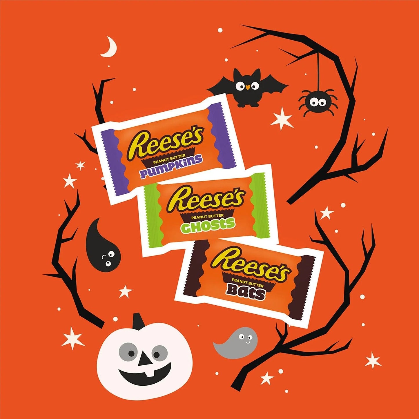 REESE'S Halloween Milk Chocolate Peanut Butter Shapes Candy, Snack Size, 100 pcs