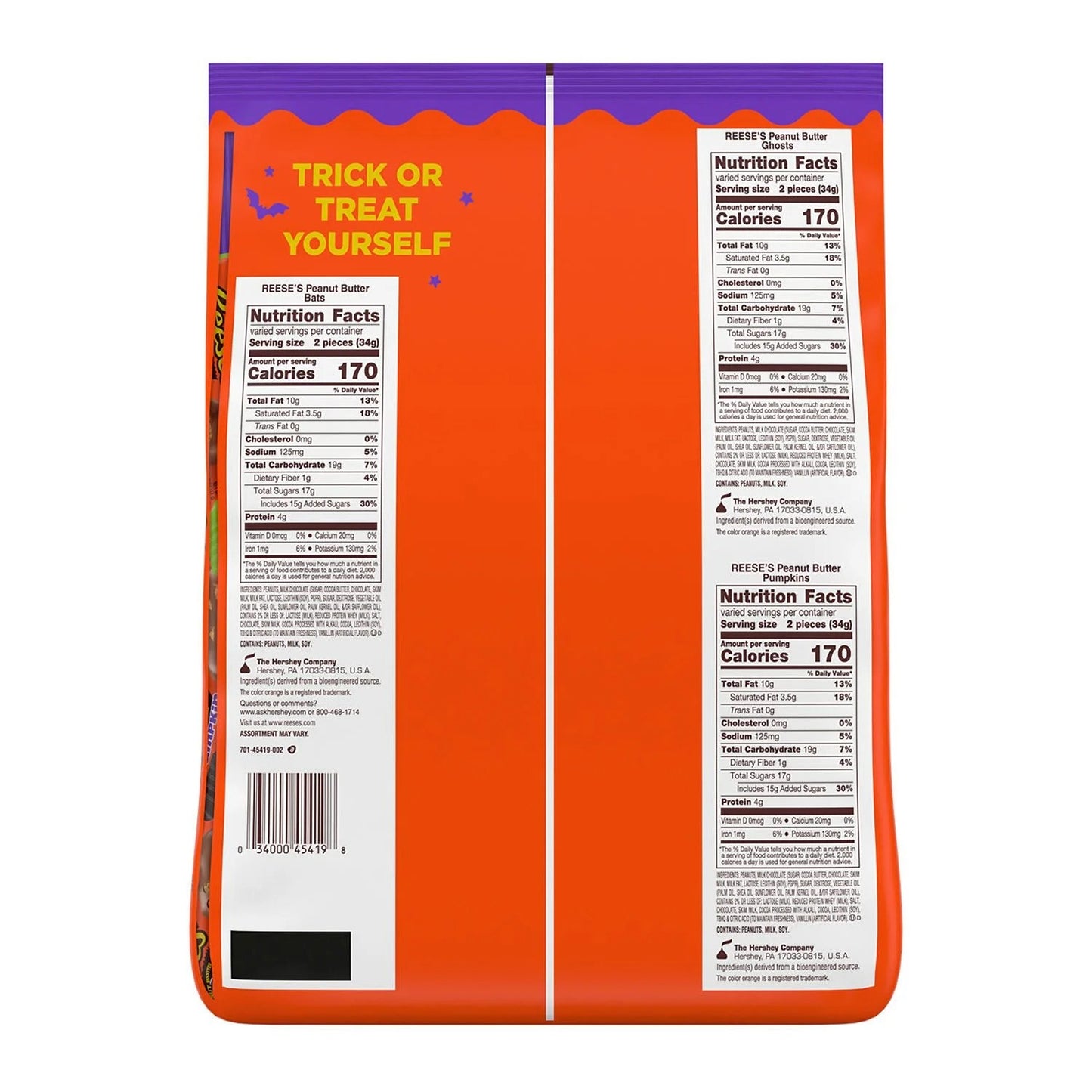 REESE'S Halloween Milk Chocolate Peanut Butter Shapes Candy, Snack Size, 100 pcs