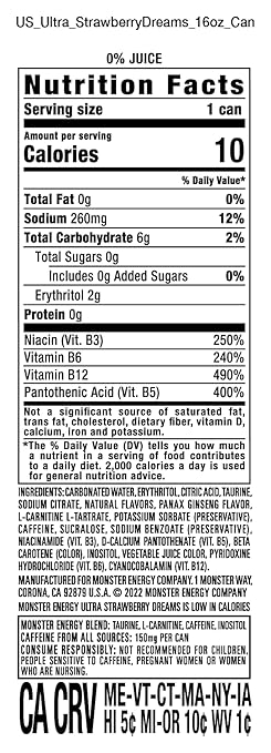 Monster Energy Ultra Strawberry Dreams, Pink Monster Drink, 16 Ounce (Pack of 15)