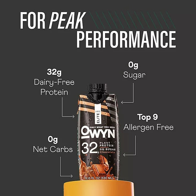 OWYN Pro Elite 32g Keto Plant Protein Shake, Chocolate 11.15 fl. oz., 15 Pack.