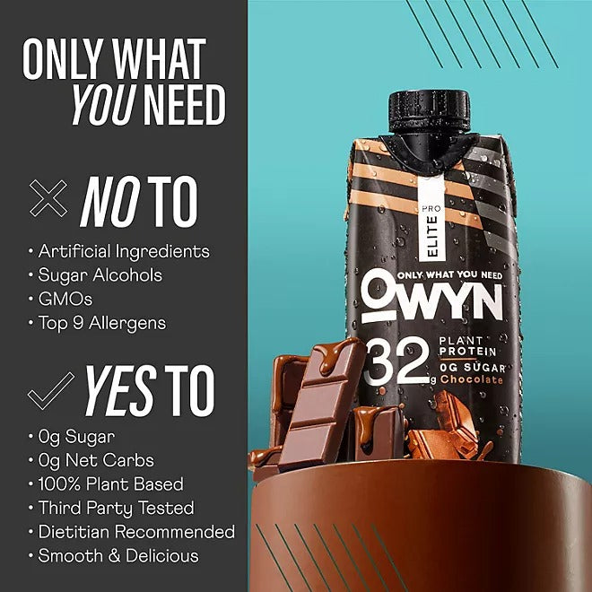OWYN Pro Elite 32g Keto Plant Protein Shake, Chocolate 11.15 fl. oz., 15 Pack.