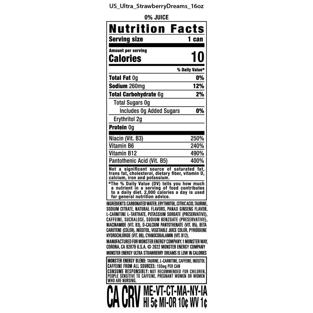 Monster Ultra Strawberry Dreams 16 fl. oz., 24 pk.