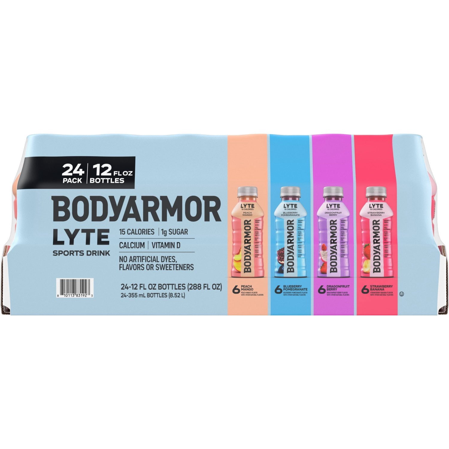 BODYARMOR LYTE Sports Drink Variety Pack, 24 bottles, 12 fl oz, Peach Mango Strawberry Banana Blueberry Pomegranate Dragonfruit Berry