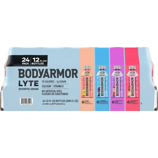 BODYARMOR LYTE Sports Drink Variety Pack, 24 bottles, 12 fl oz, Peach Mango Strawberry Banana Blueberry Pomegranate Dragonfruit Berry