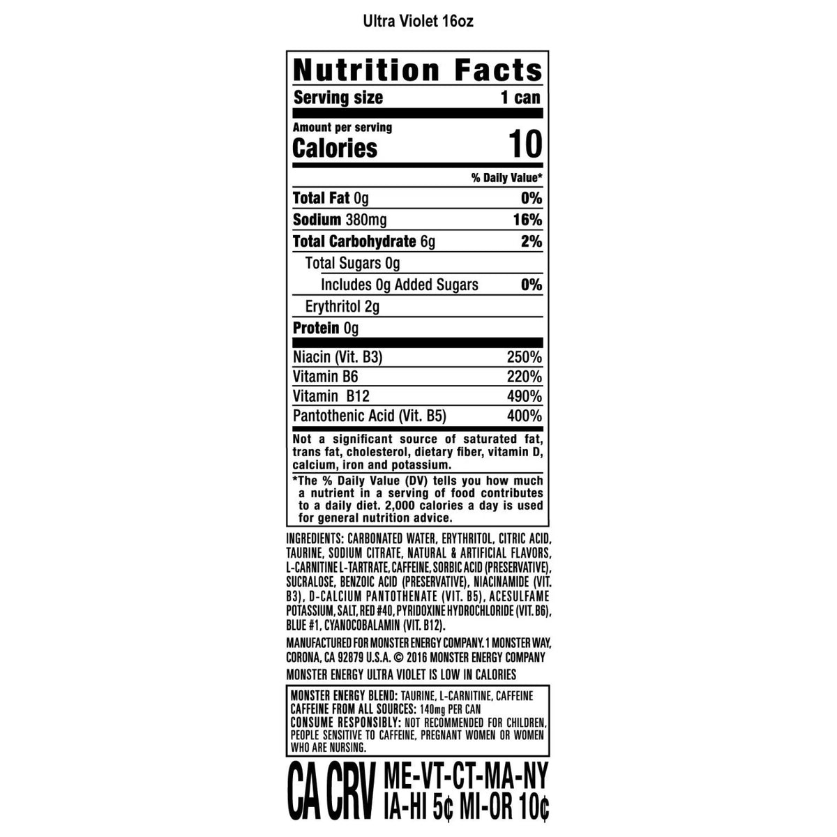 Monster Energy Ultra Violet Sugar Free Energy Drink, 16 fl. oz., 24 pk.