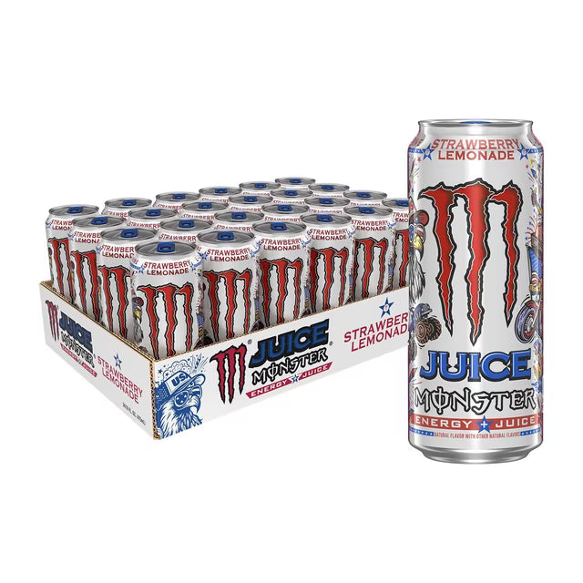 Monster Energy Juice, Strawberry Lemonade, Juice + Energy Drink, 16 fl. oz., 24 pk.