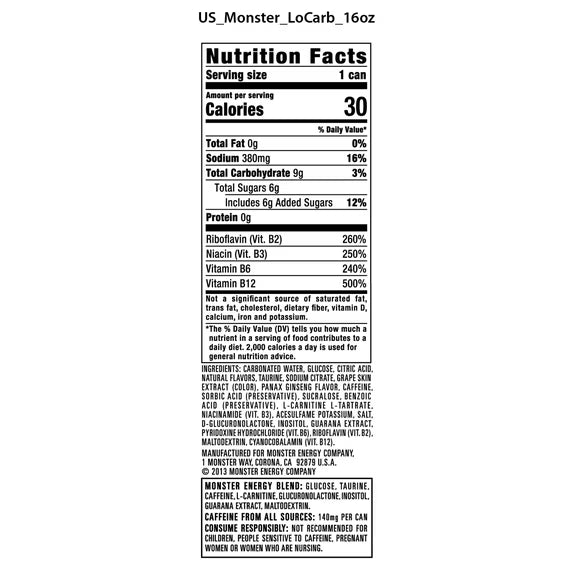 Monster Energy Lo-Carb Energy Drink 12 Pack 16 fl oz Can