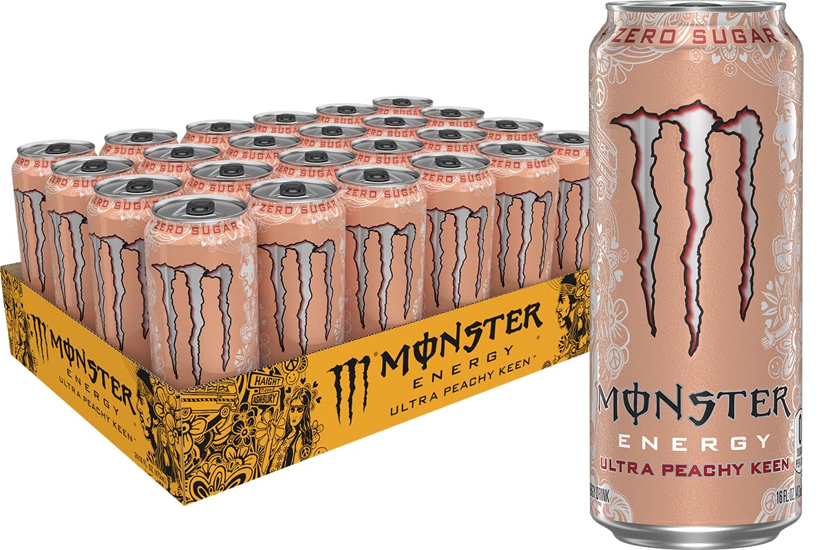 Monster Energy Ultra Peachy Keen, Sugar Free Energy Drink, 16oz 24 Pack