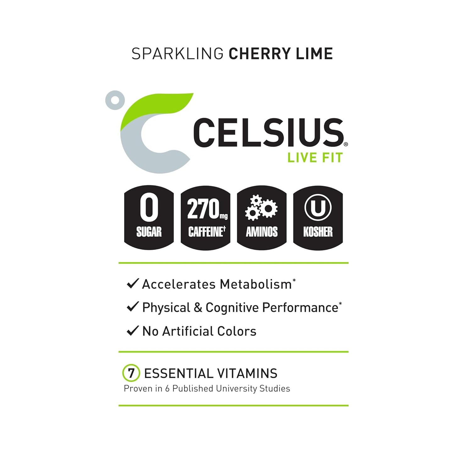 CELSIUS HEAT Performance Energy Drink, Cherry Lime, 16 Fl Oz (Pack of 12)