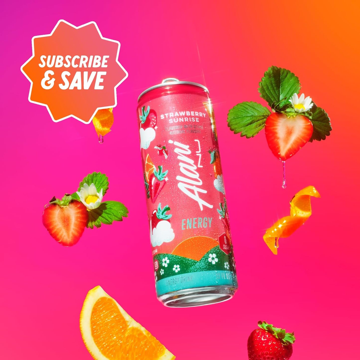 Alani Nu STRAWBERRY SUNRISE Sugar Free, Low Calorie Energy Drinks, 12 Fl Oz Can, 12 Pack