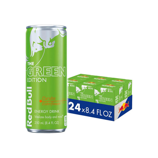 Red Bull Green Edition Energy Drink, Curuba Elderflower, with 80mg Caffeine plus Taurine & B Vitamins, 8.4 Fl Oz, Pack of 24 Cans