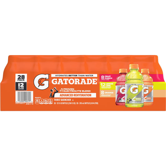 Gatorade Sports Drinks Core Variety Pack, 28 bottles, 12 fl oz, Lemon-Lime Fruit Punch Orange