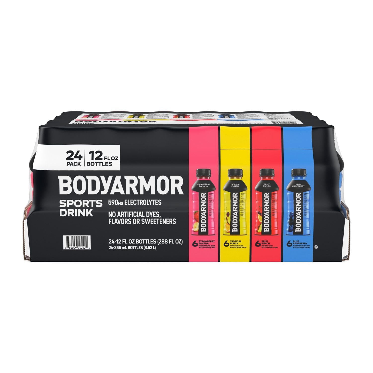 BODYARMOR Sports Drink Variety Pack, 24 bottles, 12 fl oz, Strawberry Banana Fruit Punch Blue Raspberry Tropical Punch