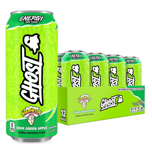 GHOST Energy Drink Warheads Sour Green Apple 12-Pack 16oz cans