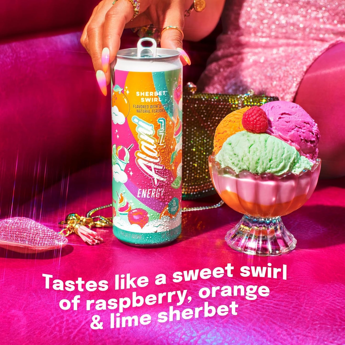 Alani Nu SHERBET SWIRL 24 Pack Sugar Free, Low Calorie Energy Drinks, 12 Fl Oz Cans