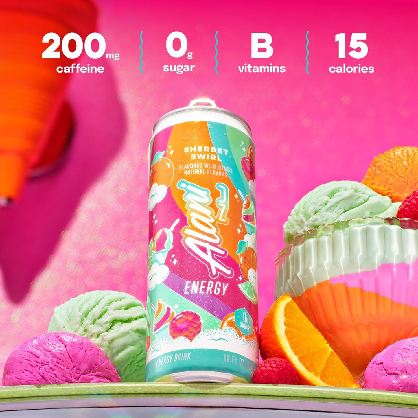 Alani Nu SHERBET SWIRL 24 Pack Sugar Free, Low Calorie Energy Drinks, 12 Fl Oz Cans