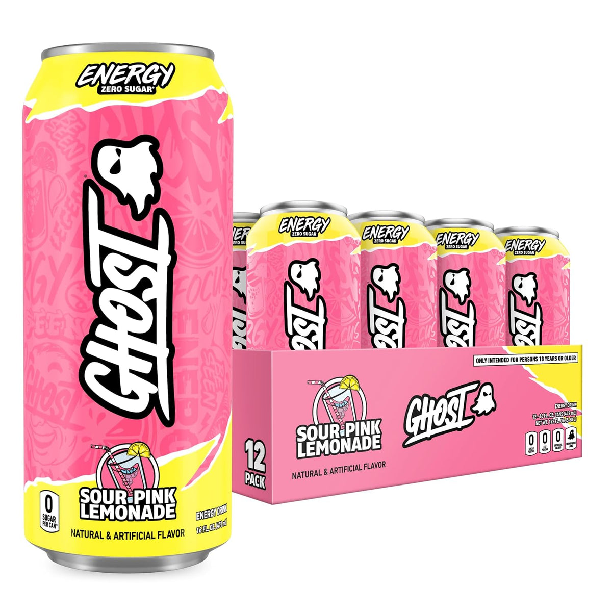 GHOST Energy Drink Sour Pink Lemonade 12-Pack 16oz cans