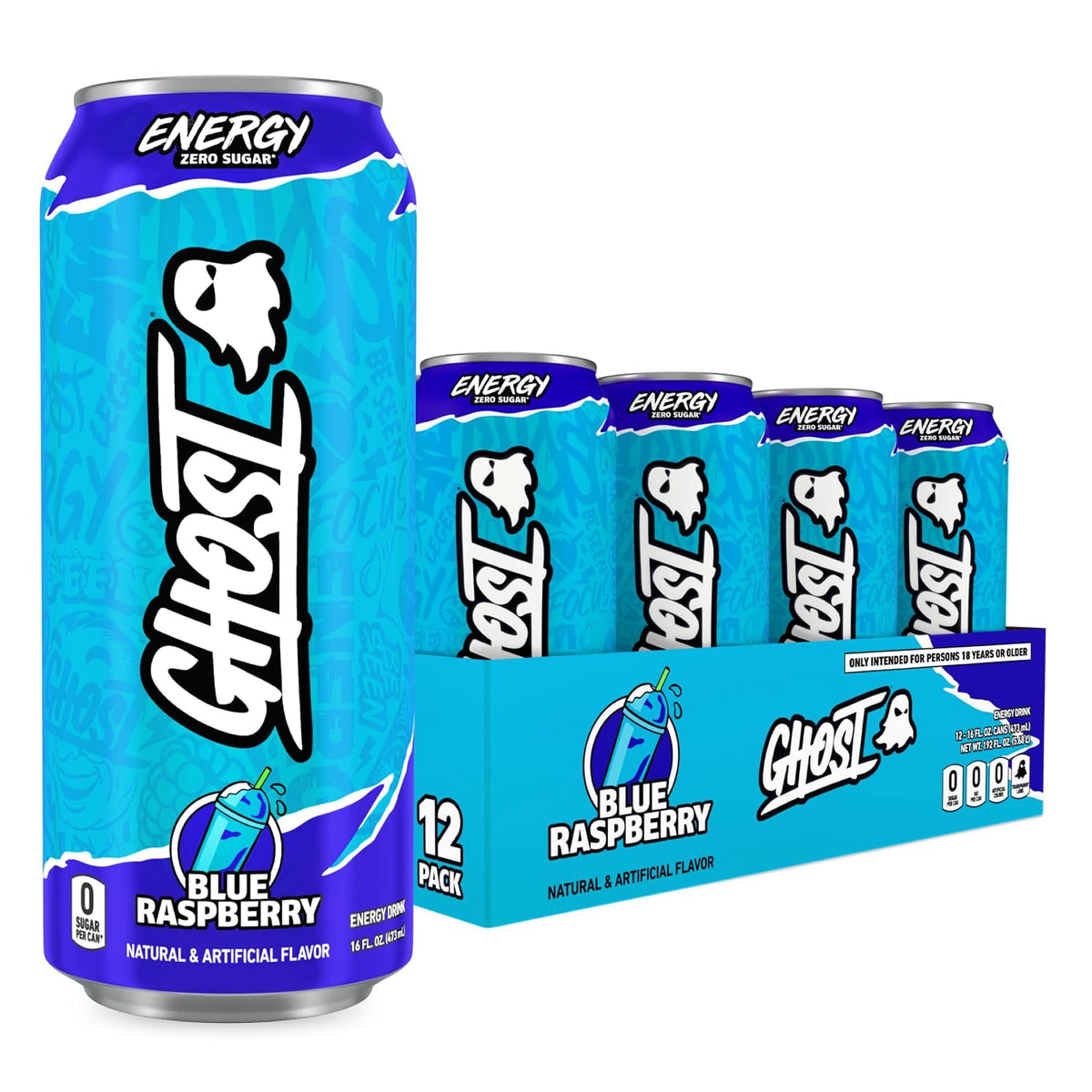 GHOST Energy Drink Blue Raspberry 12-Pack 16oz cans