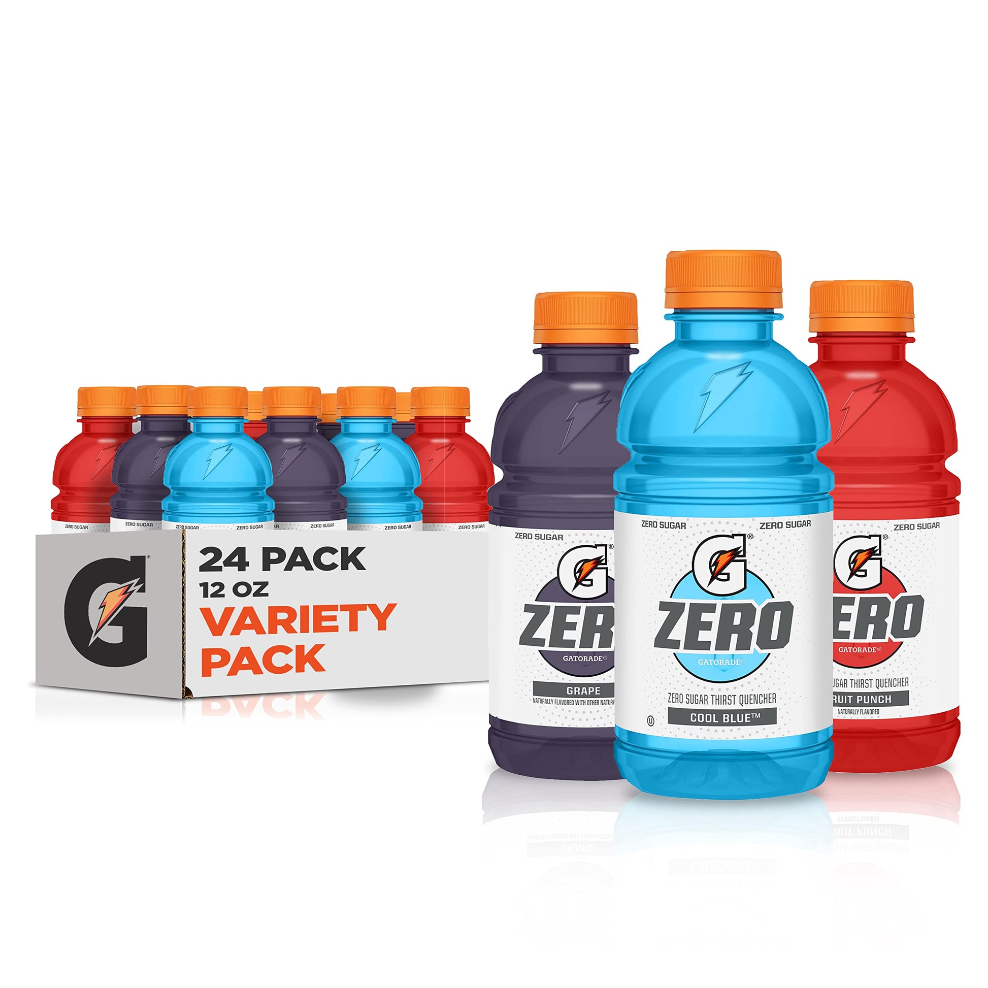 Gatorade Zero Variety Pack 2.0, 24 bottles, 12 fl oz, Grape Cool Blue Fruit Punch