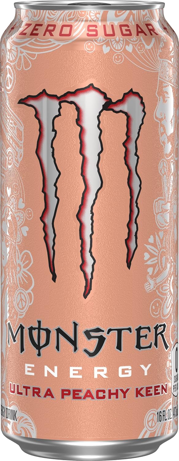 Monster Energy Ultra Peachy Keen, Sugar Free Energy Drink, 16oz 24 Pack