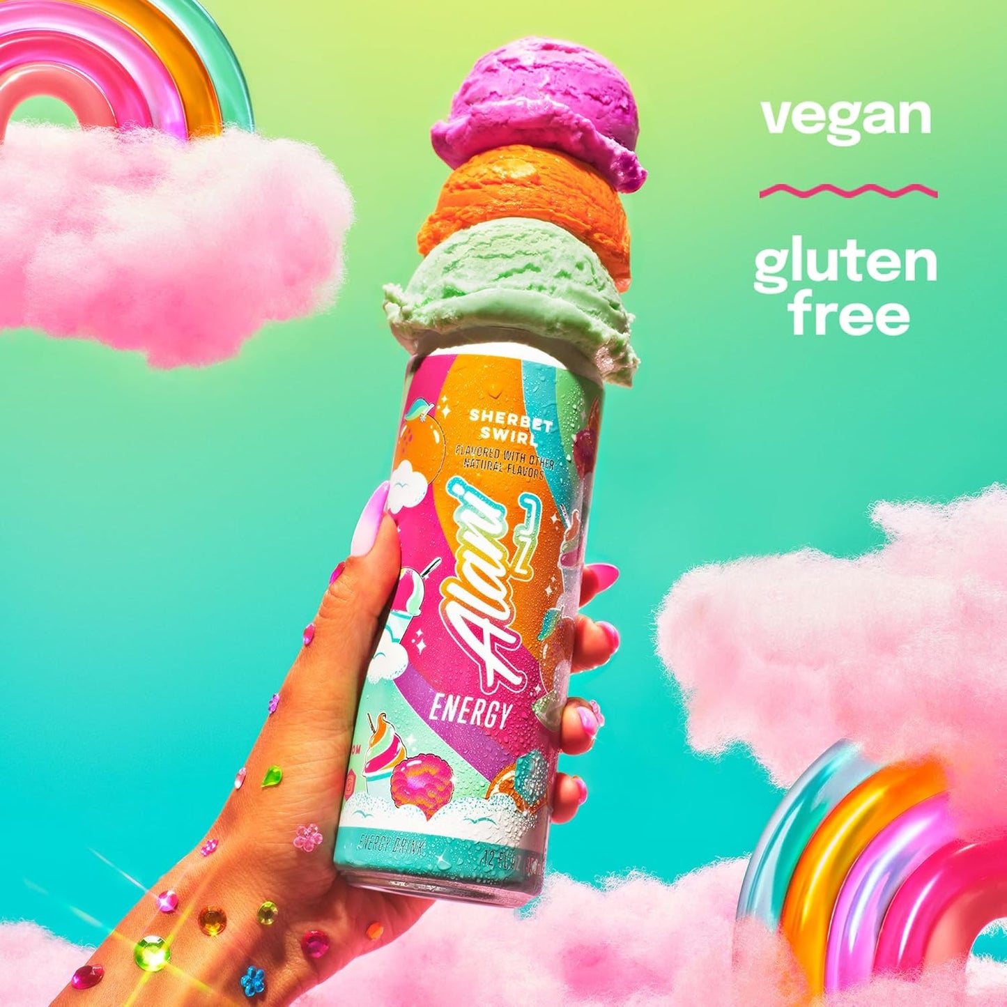 Alani Nu SHERBET SWIRL 24 Pack Sugar Free, Low Calorie Energy Drinks, 12 Fl Oz Cans