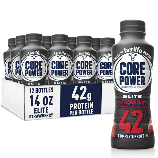 Core Power Elite Strawberry High Protein Shake, Fair Life 42g 12 Pack